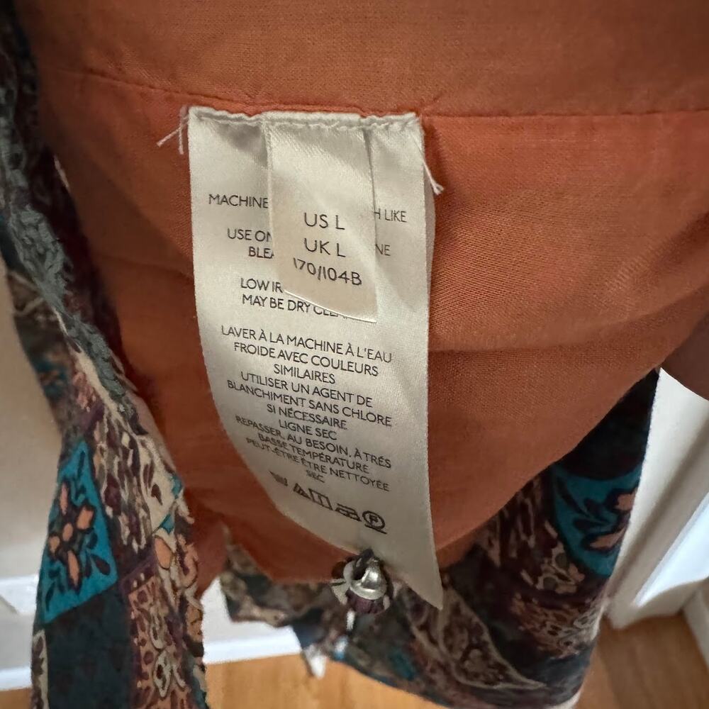 Anthropologie The Peregrine Patchwork Smocked Ruffle Midi Dress Size Large - Picture 11 of 12